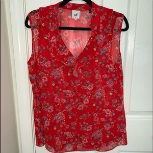 Sheer Floral Ruffled V-neck Top